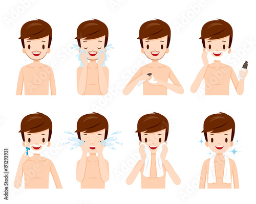 Man Shaving Beard And Cleaning His Face Steps, Facial, Skin, Treatment, Beauty, Cosmetic, Makeup, Healthy, Lifestyle