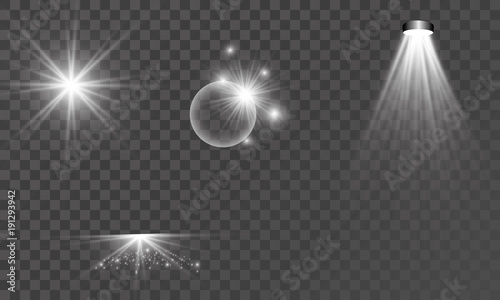 White iridescent light effect star design. Shiny transparent rays vector background. Bright transparent glowing sparkling star, abstract flare light rays.