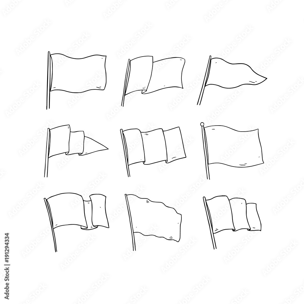 Fototapeta premium Hand drawn vector illustration of flag on white background. Blank white flag .Flag Outline Clip Art.