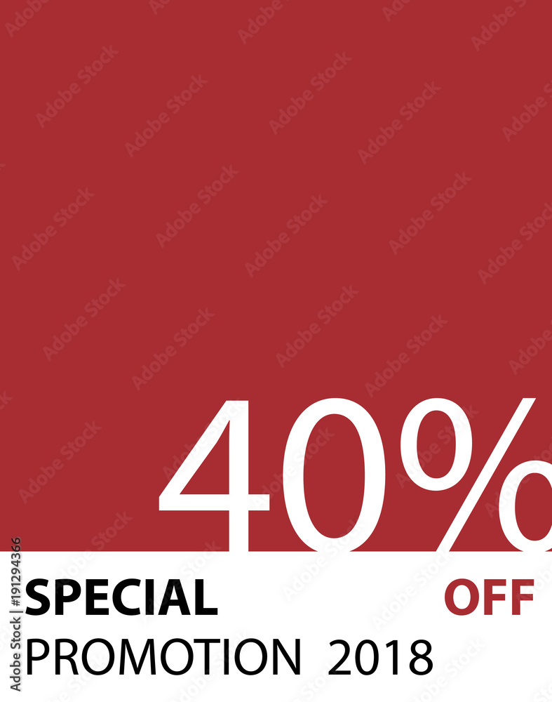 Special Promotion 40 percent pantone style vector (red color) for banner or poster. Sale and Discounts Concept.