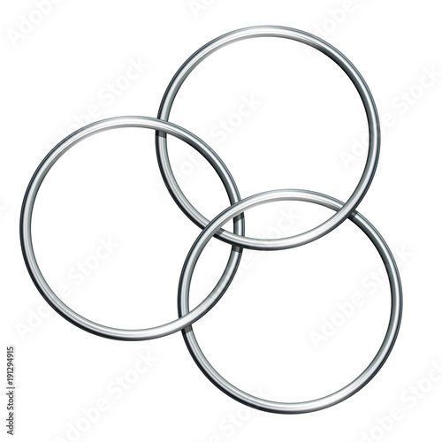 Three linking metal rings for showing magic trick.