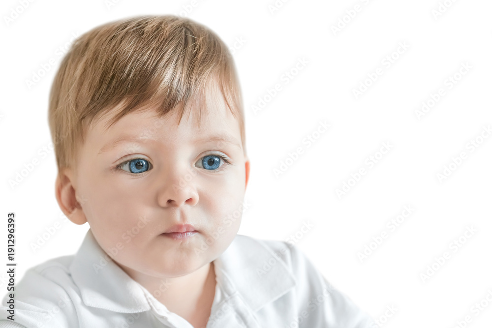 Portrait of a blonde baby boy with blue eyes. Isolated Photos | Adobe Stock