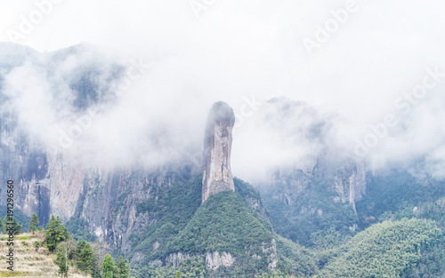 Beautiful mountains landscapes surrounded by white fog, xianju, zhejiang province, China. photo