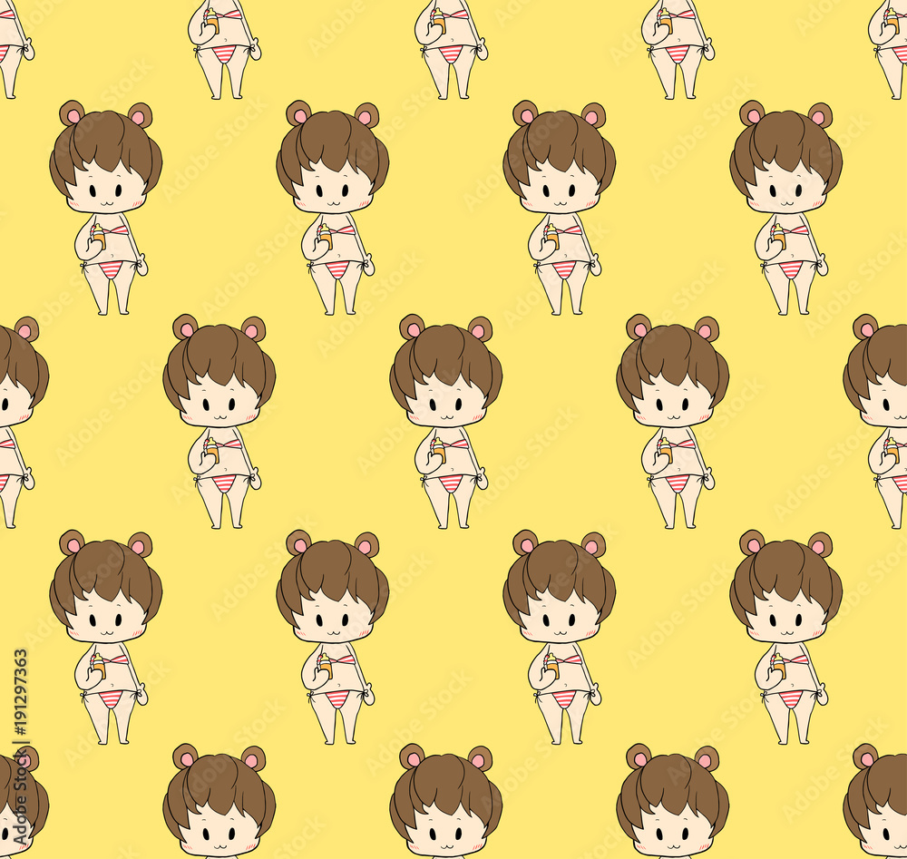 Cute Girl in Swimsuit - Baby on Yellow Background Cute Girl in Swimsuit - Baby on Yellow Background
