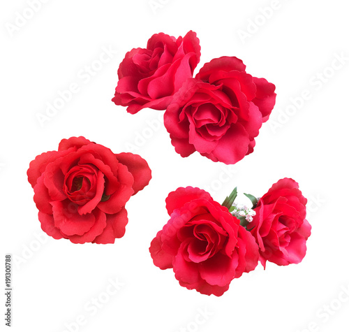 Red roses isolated on white background. Artificial Flowers  Romantic love design. Valentine s Day Concept.