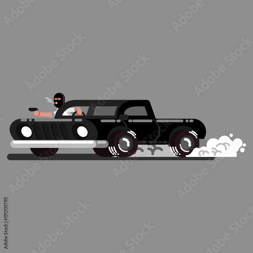 Criminal drives a car and shoot