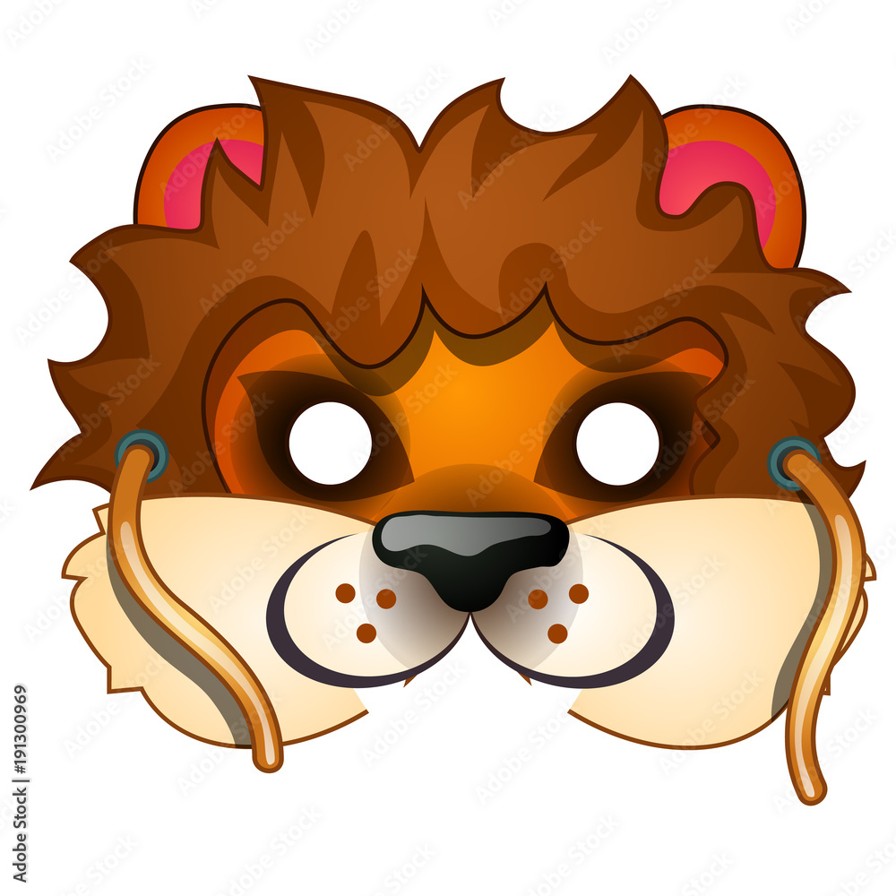 Lion mask with strings drawn in cartoon style. Carnival and masquerade  accessories. Vector illustration isolated on white background Stock Vector  | Adobe Stock