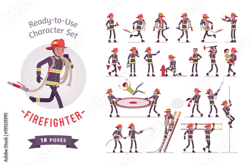 Male firefighter ready-to-use character set
