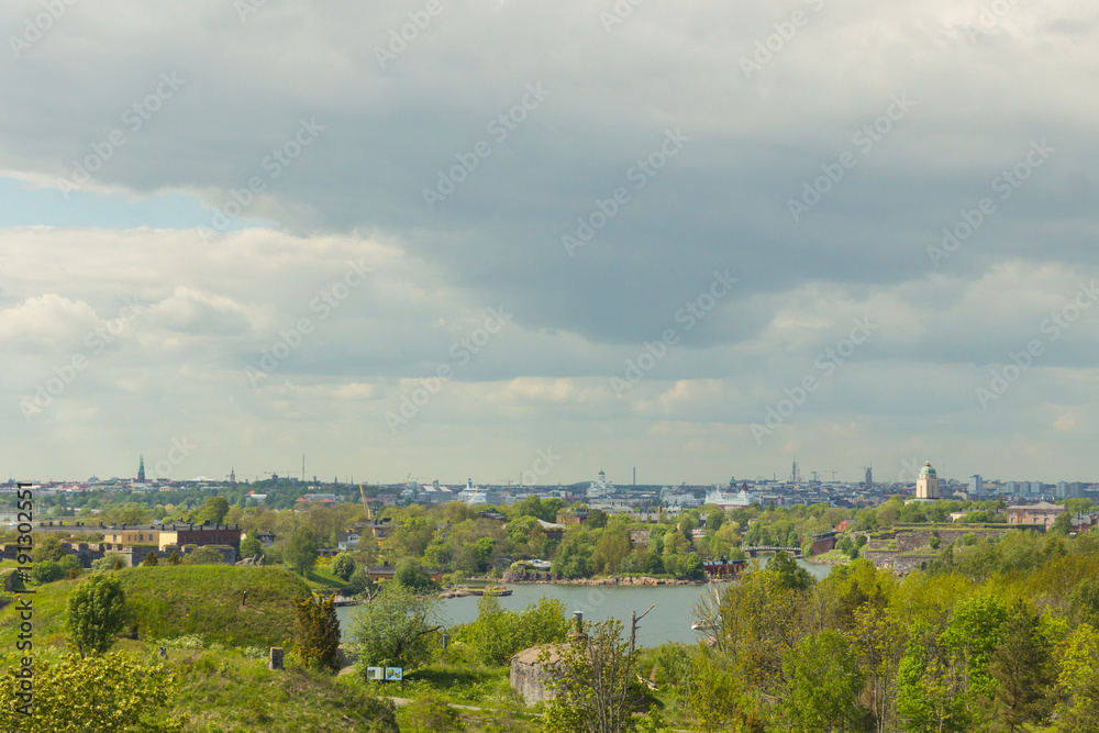 The panoramic view on Helsinki from the Finnish island in Baltic sea, Finland, Europe