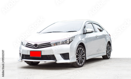 New car of white color on white background.  Car in factory.