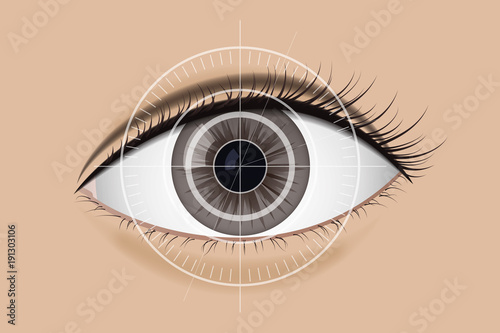 Scan technology the retina. Brown eyes vector illustration. Modern equipment.
