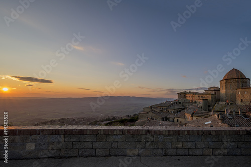 Spectacular sunset on the medieval village, Volterra, Pisa, Tuscany, Italy 