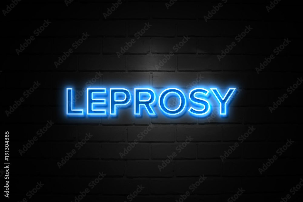 Leprosy neon Sign on brickwall
