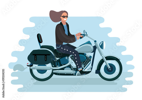 Vector illustration of pretty woman rides a bike