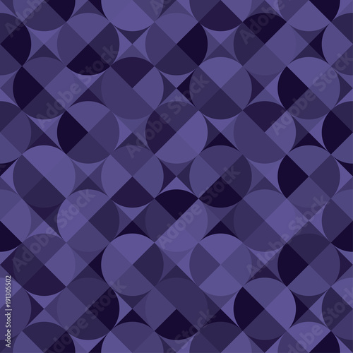 Seamless violet pattern with circles and geometrical shapes