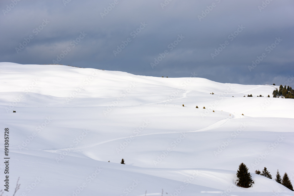 Dolomites. Magic of winter on the plateau of Siusi