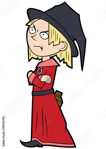 Skeptic wizard boy/ Illustration cartoon wizard boy with arms crossed 