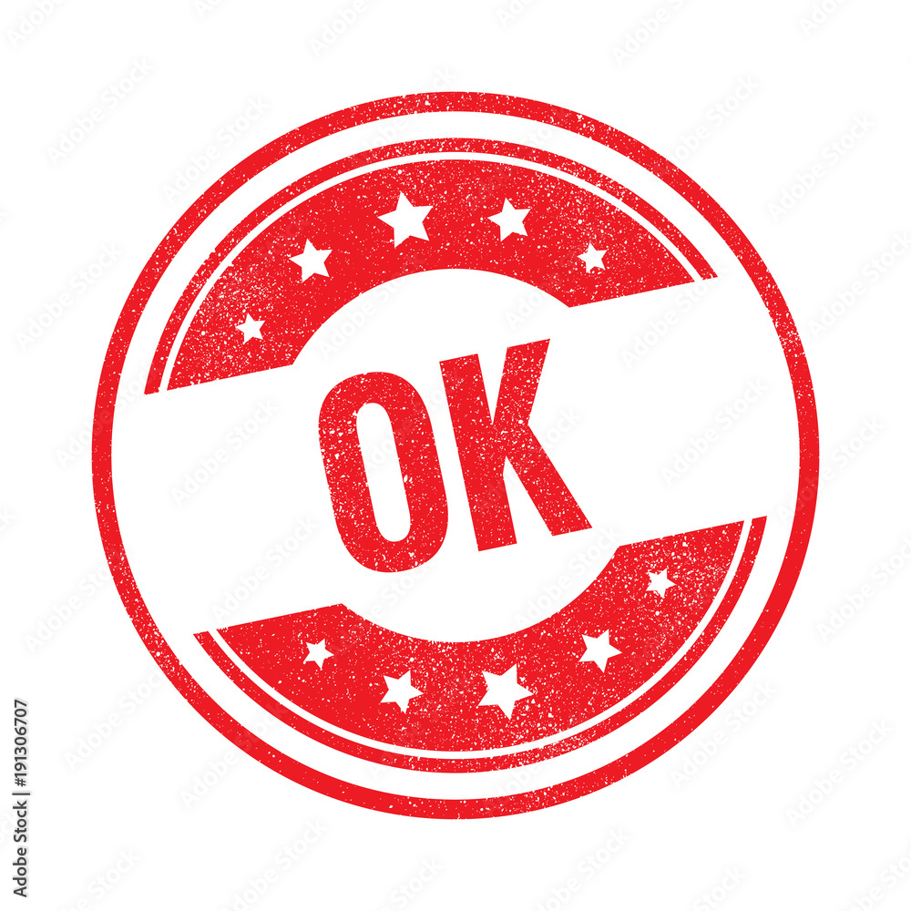 OK grunge retro red isolated stamp on white background