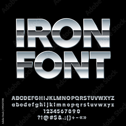 Vector Iron Alphabet. Set of massive Chrome Letters, Numbers and Symbols