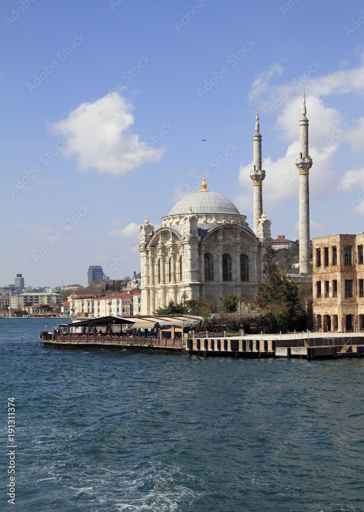 Obraz premium Mosque seen from a ferry boat in Istanbul, Turkey