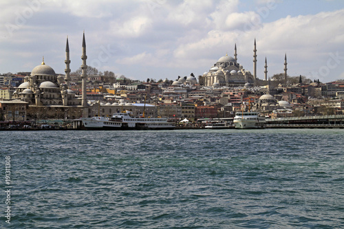 Mosque seen from a ferry boat in Istanbul, Turkey