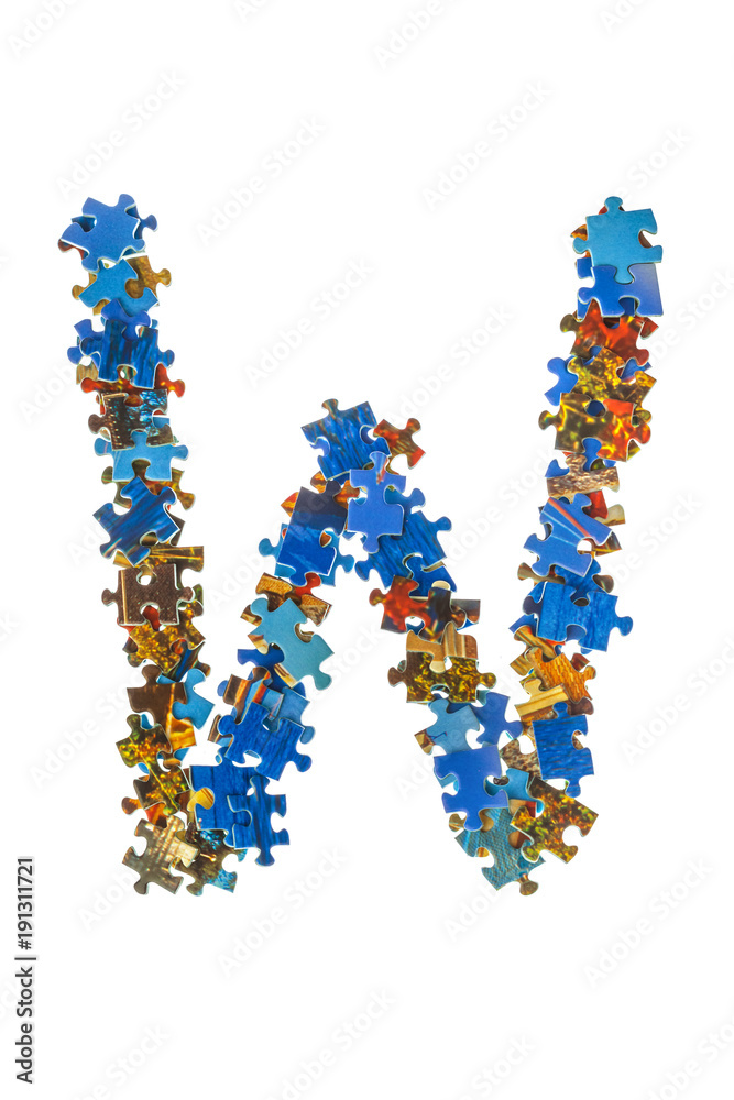 Letter W made of puzzle pieces Letter W made of puzzle pieces
