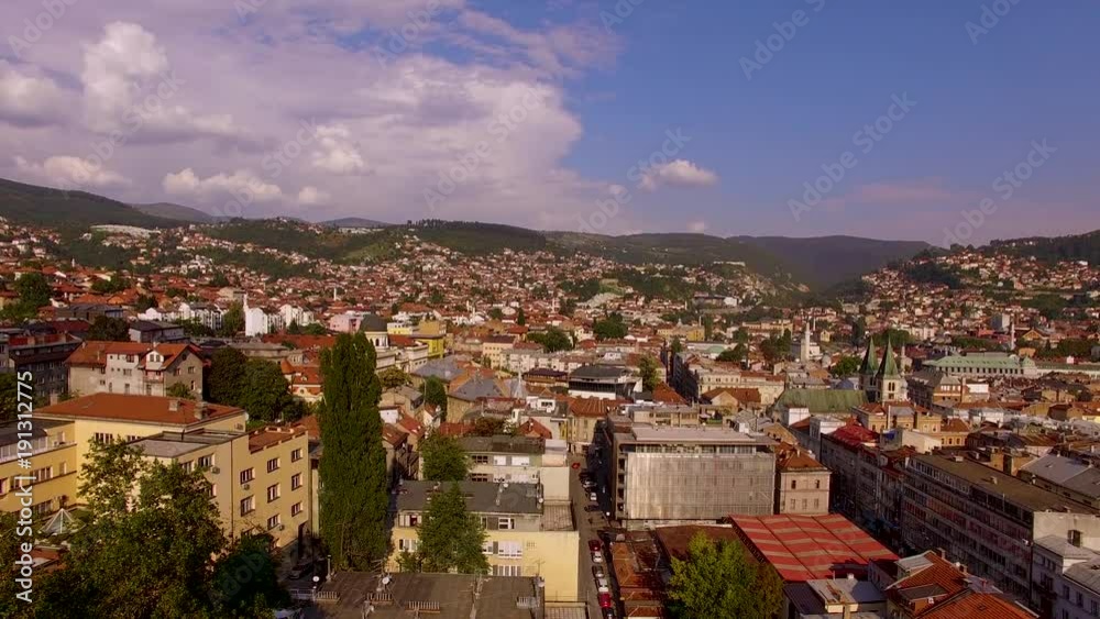 Ascending panorama drone shot over Sarajevo Ascending panorama drone shot over Sarajevo