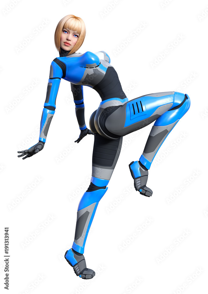 3D Rendering Female Robot on White 3D Rendering Female Robot on White