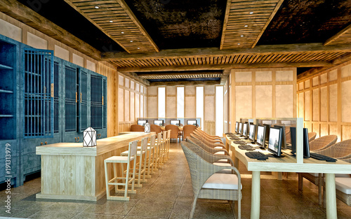 3d render of library interior view