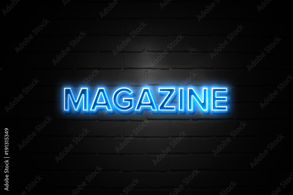 Magazine neon Sign on brickwall Magazine neon Sign on brickwall