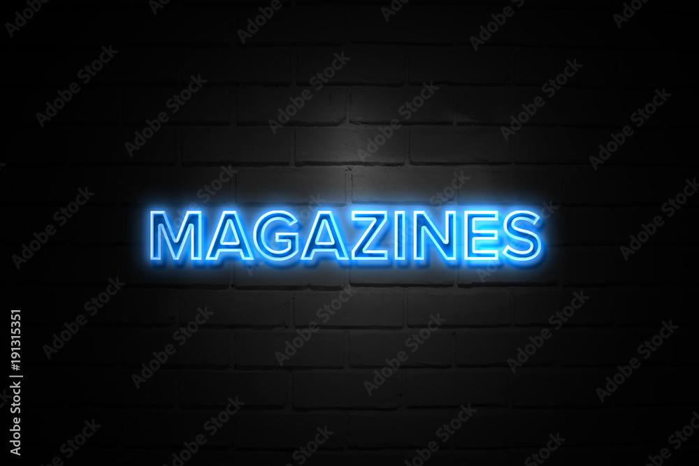Magazines neon Sign on brickwall Magazines neon Sign on brickwall