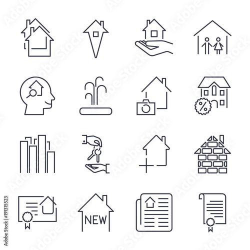 Outline web icons set - Real Estate. Icons set with editable stroke