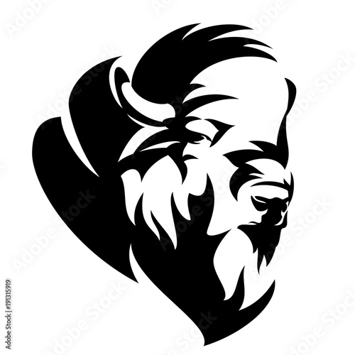 bison bull vector portrait - black and white buffalo head design