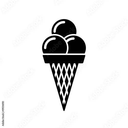 Ice cream cone icon. Black, minimalist icon isolated on white background. Ice cream simple silhouette. Web site page and mobile app design vector element.