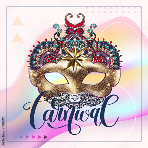 3d gold venetian carnival mask with ornamental floral feather