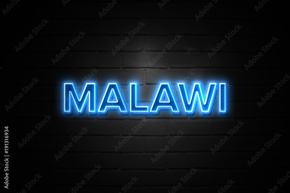 Malawi neon Sign on brickwall Malawi neon Sign on brickwall