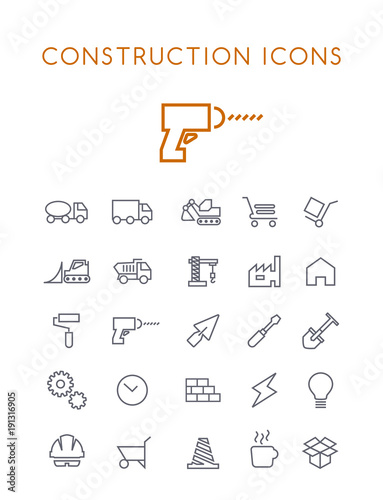 Set of Quality Universal Standard Minimal Simple Construction Black Thin Line Icons on White Background
