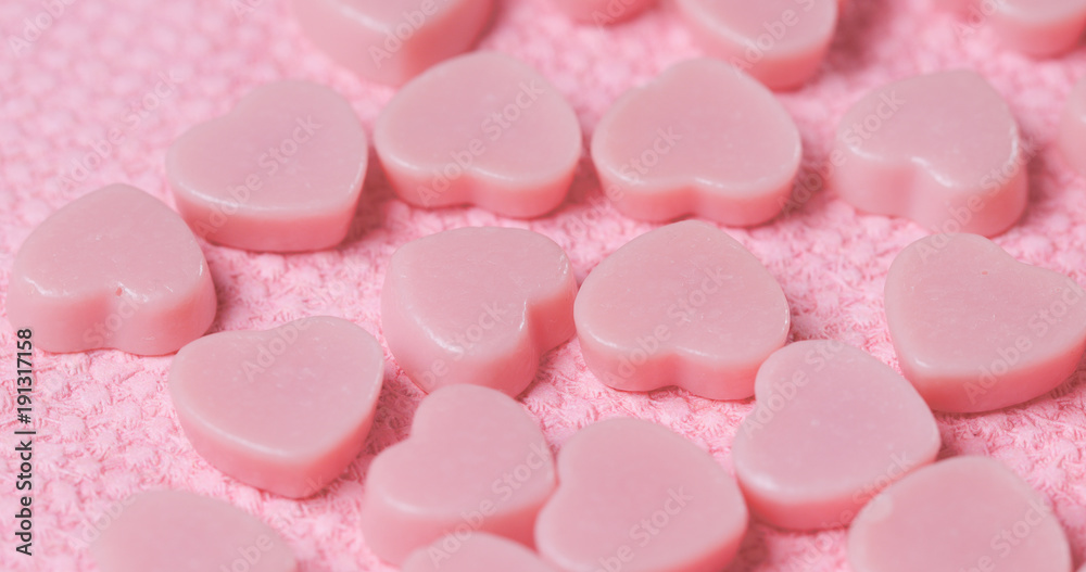 Pink heart shape chocolate candy Pink heart shape chocolate candy