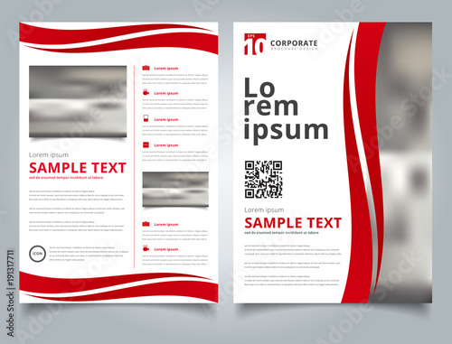 Brochure Template curve lines red color scheme with image background and simple text.