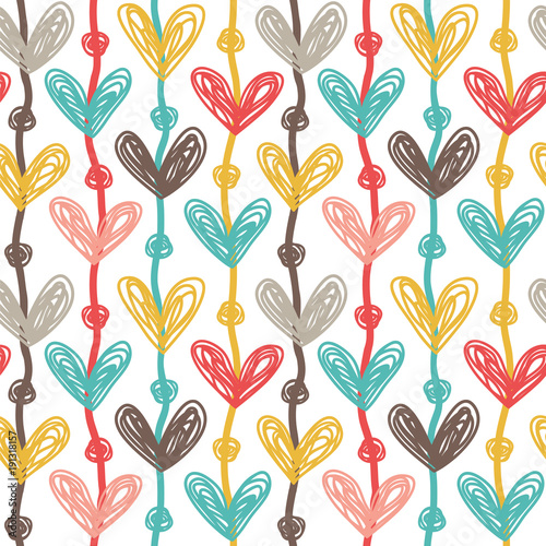 Seamless vector pattern with thread and hearts.