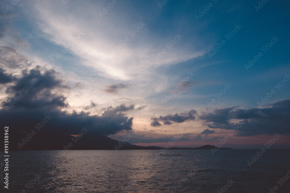 Image of sea or ocean and mountain with beautiful  background before sunset in the evening time