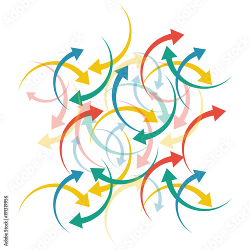 Multi-colored arrows. Abstract graphic background. Vector illustration flat design. Isolated on white background. Pattern random arrows.