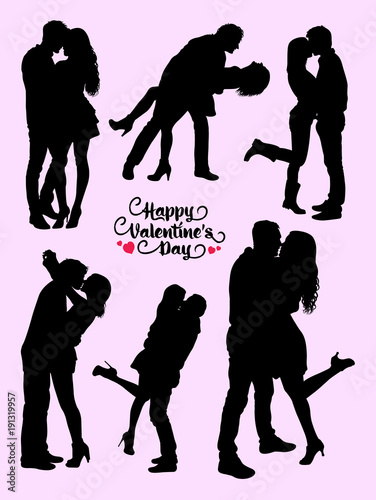 Silhouette of kissing couple. Good use for symbol  logo  web icon  mascot  sign  or any design you want.