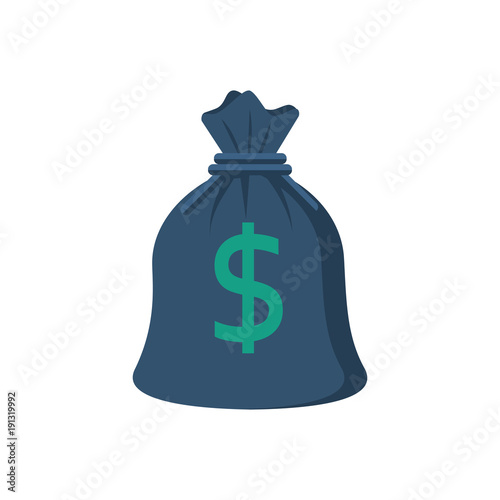Bag of money isolated on white background. Vector illustration flat style. Icon for web design. American dollar sign. Symbol rich, affluence and success. Template for other objects.