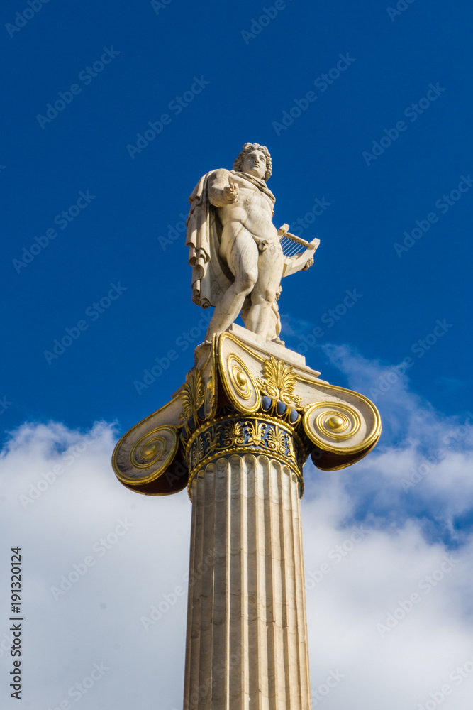 Statue of Apollo, greek god of music and poetry in the Academy of Athens in Greece Statue of Apollo, greek god of music and poetry in the Academy of Athens in Greece