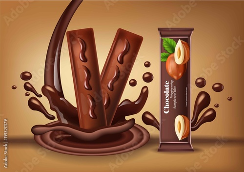 Chocolate bar with nuts Vector Realistic. Product packaging label design mock up sweets