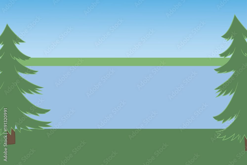 Obraz premium Landscape with two pines with lake, sky and earth
