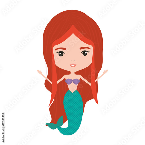 mermaid redhead in colorful silhouette over white background vector illustration