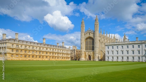 Cambridge, Cambridgeshire, United Kingdom - April 17, 2016. The famous King's College Chapel from the bank of river Cam on a bright sunny day. photo