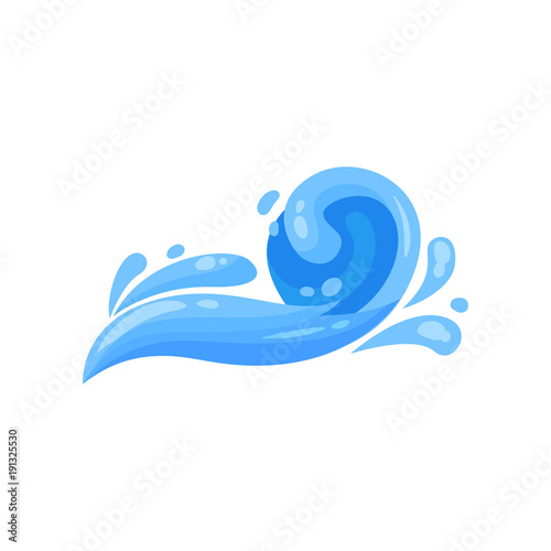 Blue ocean or sea wave, powerful water stream vector Illustration
